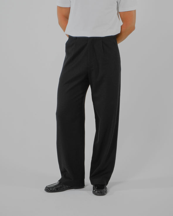 Signature Wool Pleated Trousers - Black
