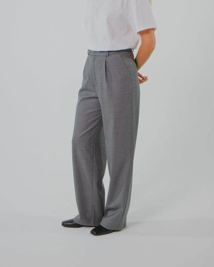 Signature Wool Pleated Trousers - Grey