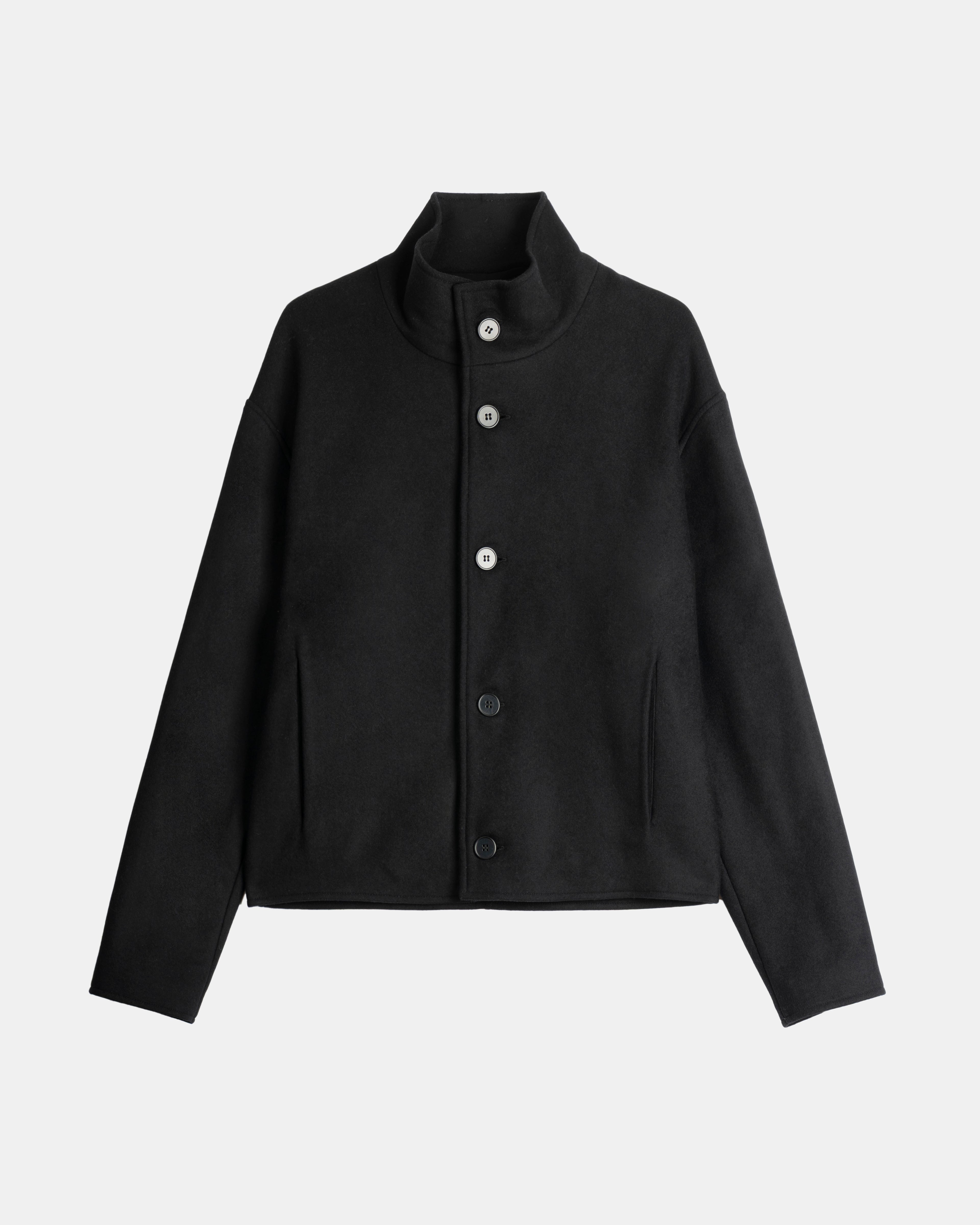 High Collar Wool Jacket - Black