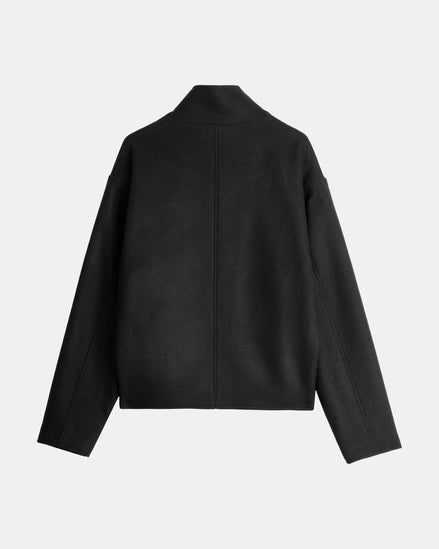 High Collar Wool Jacket - Black