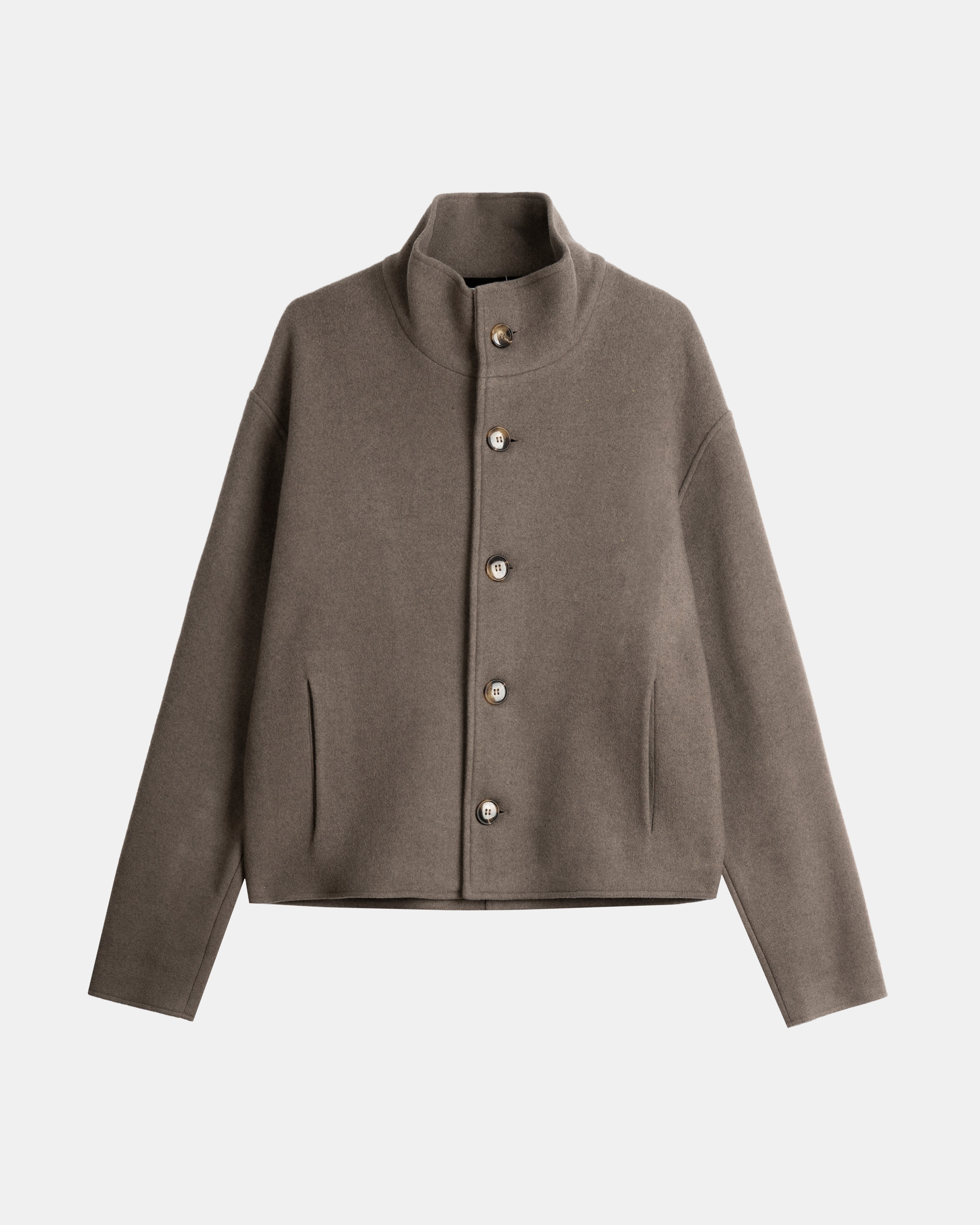 High Collar Wool Jacket - Taupe – ADELA THE STUDIO