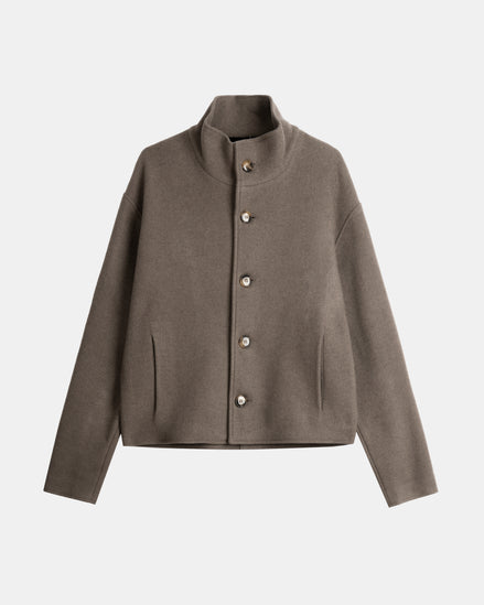 High Collar Wool Jacket - Taupe
