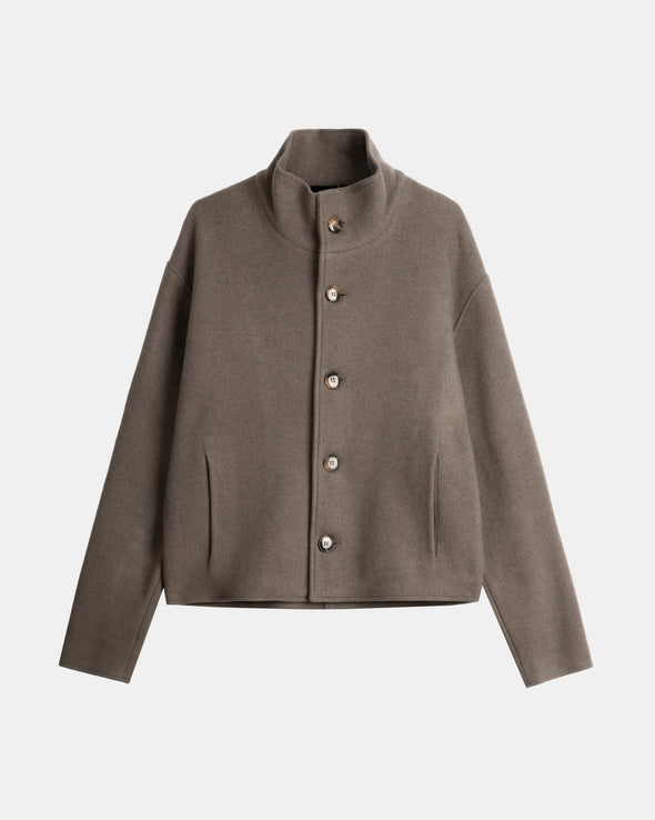 High Collar Wool Jacket - Taupe | Pre Order