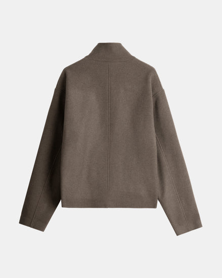 High Collar Wool Jacket - Taupe