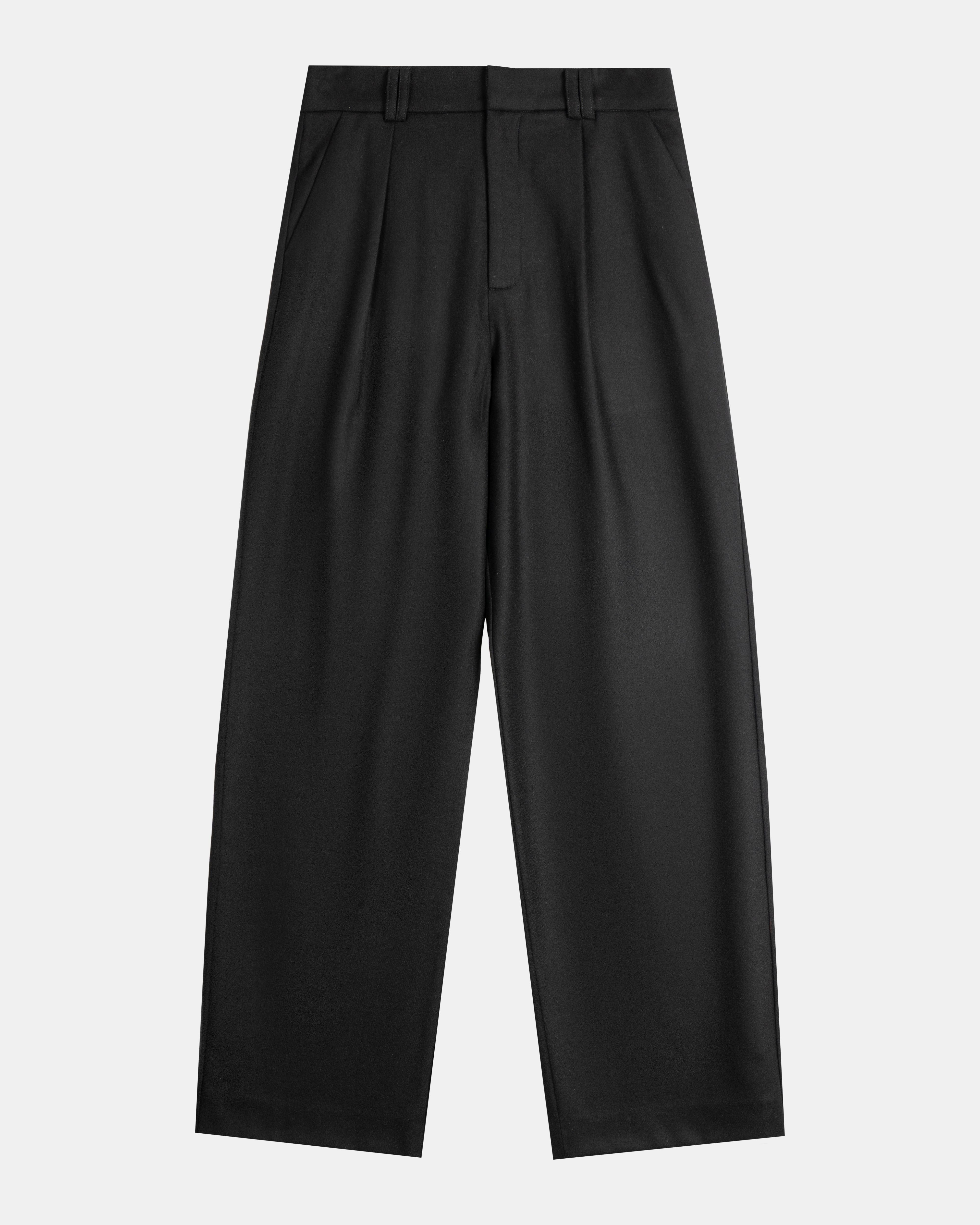 Black Wool Pleated Trousers - Straight fit, High rise | ADELA THE