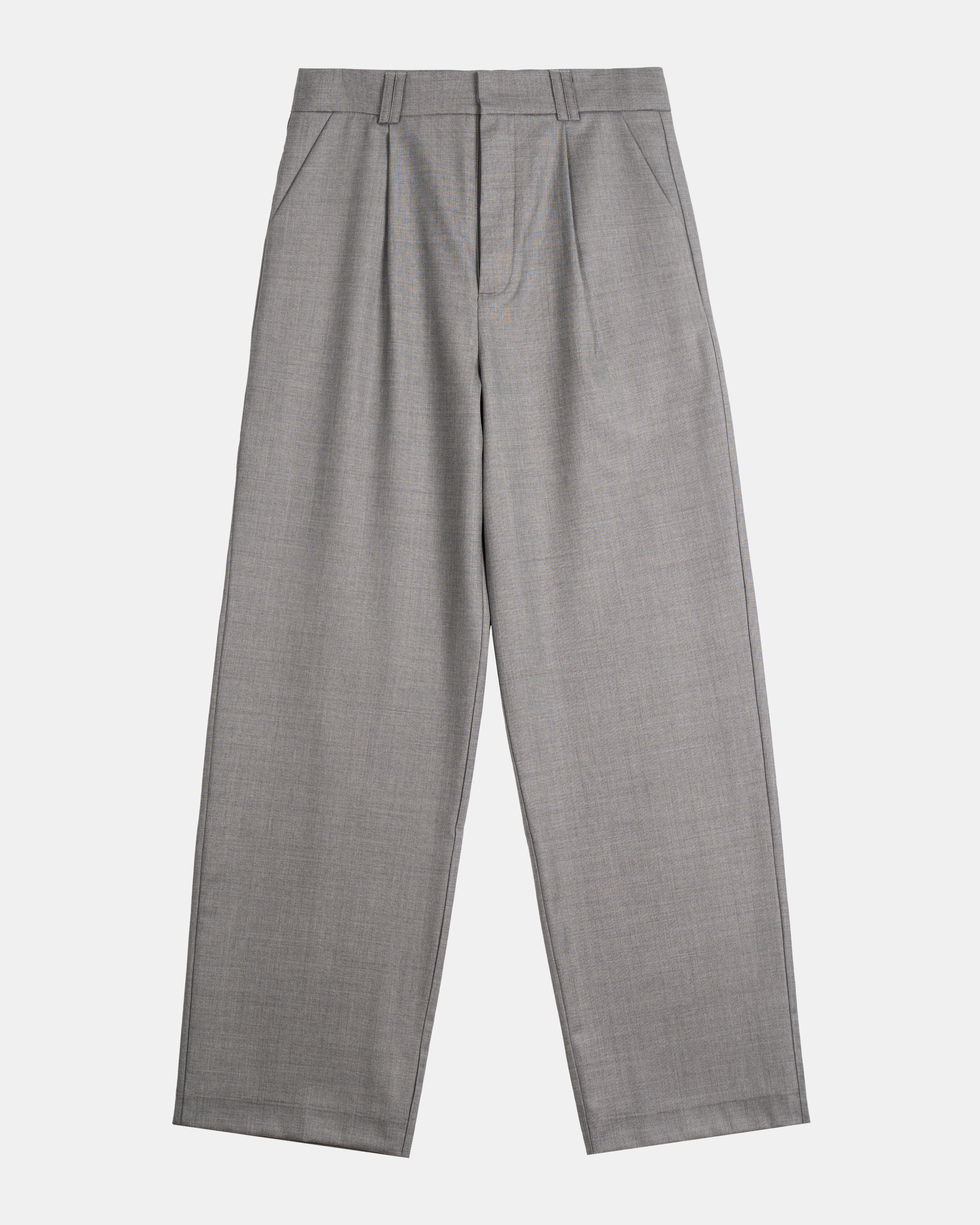 Grey Wool Pleated Trousers - Straight fit, High rise | ADELA THE