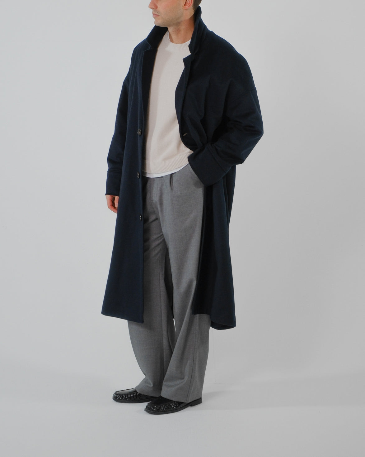 Wool Cashmere Coat - Navy | SAMPLE