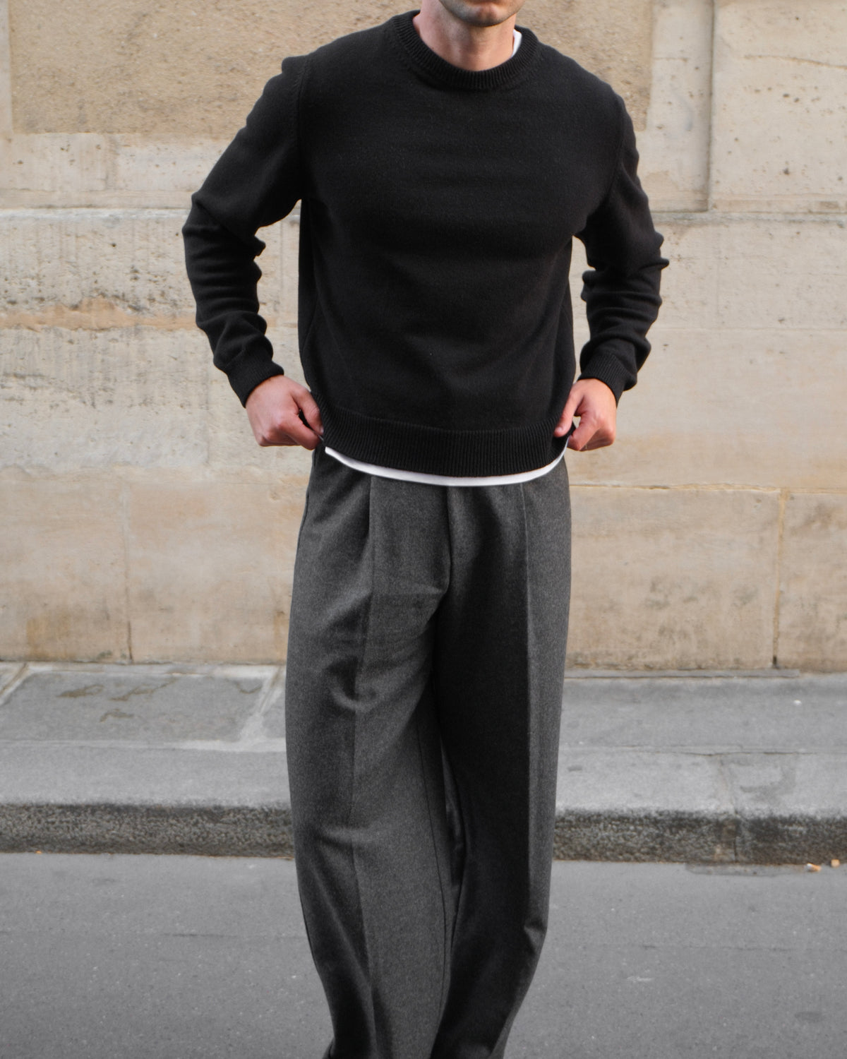 Wool Cashmere Crewneck - Black