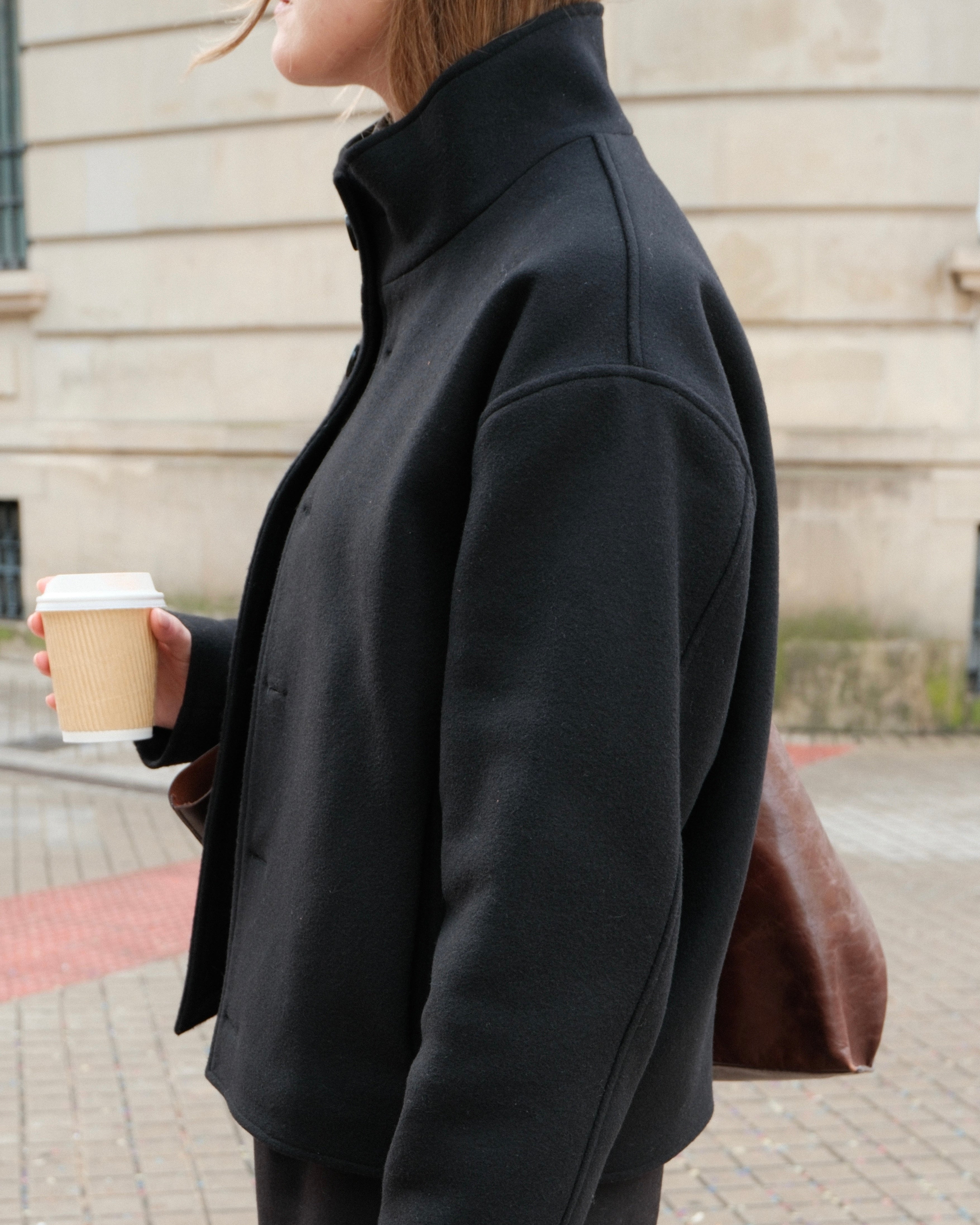 High Collar Wool Jacket - Black – ADELA THE STUDIO