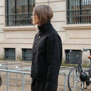 High Collar Wool Jacket - Black | 6-BUTTON STYLE SAMPLE