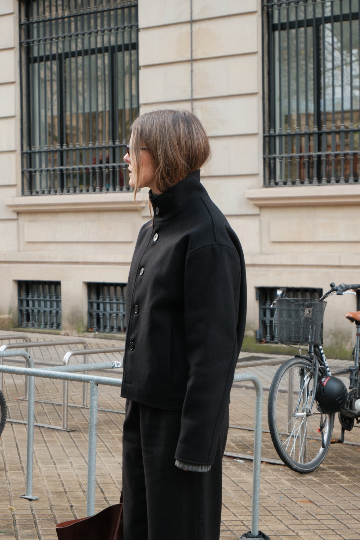 High Collar Wool Jacket - Black | 6-BUTTON STYLE SAMPLE