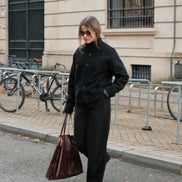 High Collar Wool Jacket - Black | 6-BUTTON STYLE SAMPLE