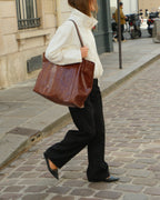 Maxi Leather Tote Bag - Cognac Brown