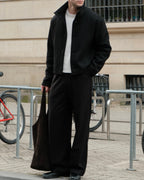 High Collar Wool Jacket - Black