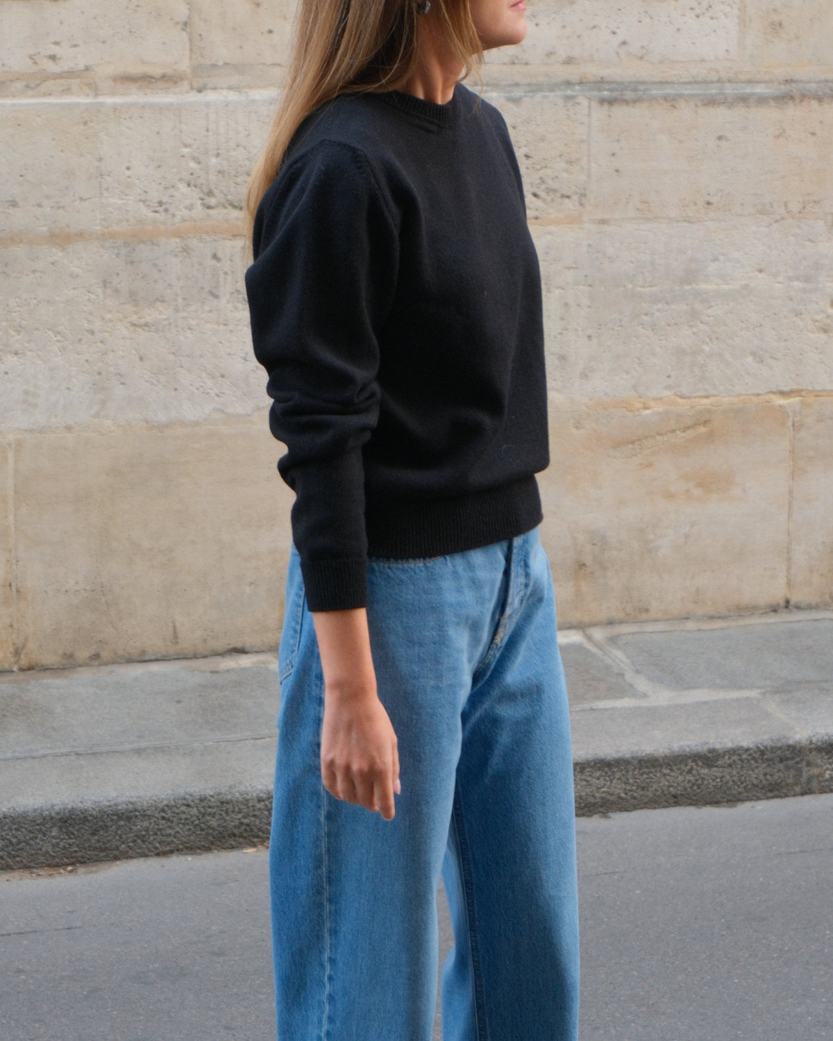 Wool Cashmere Crewneck - Black
