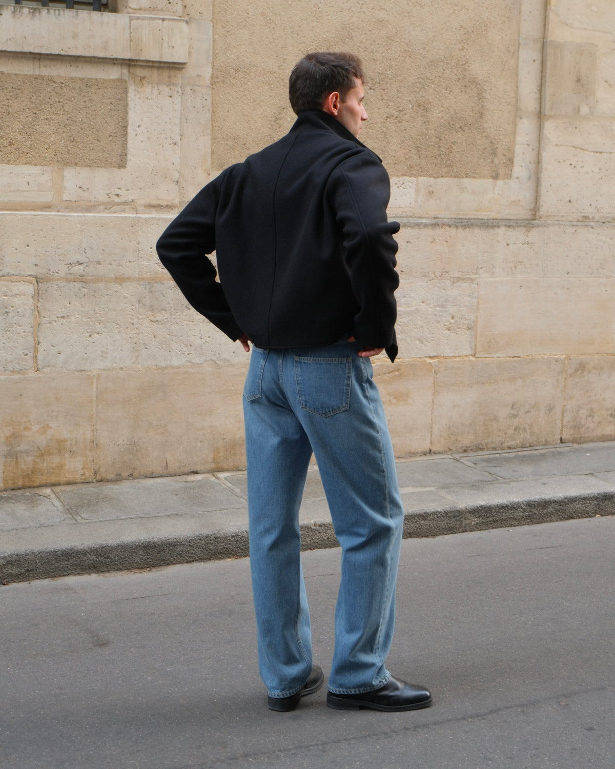 High Collar Wool Jacket - Black