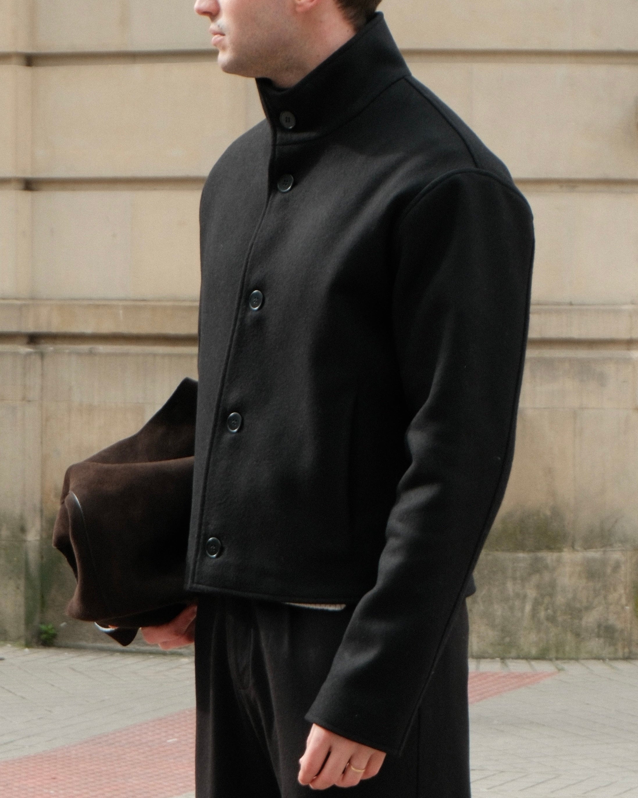 High Collar Wool Jacket - Black – ADELA THE STUDIO
