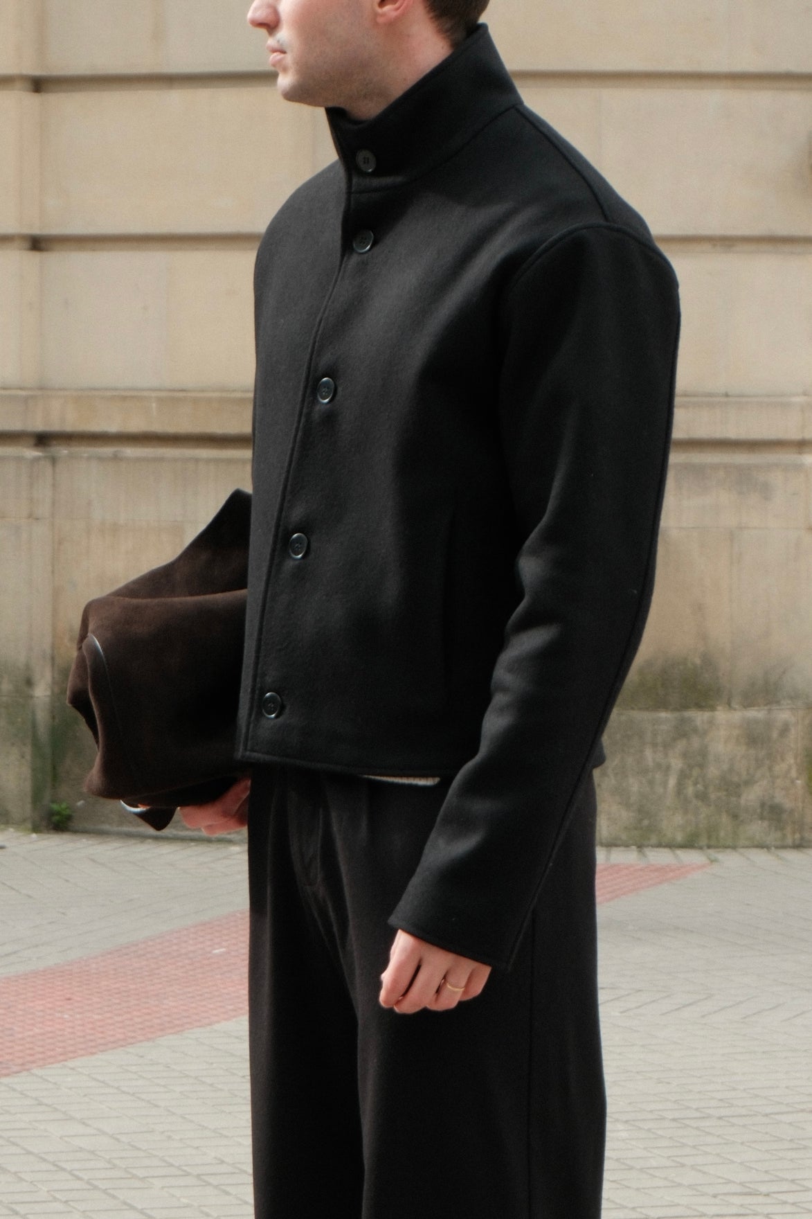 High Collar Wool Jacket - Black | Pre Order