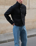 High Collar Wool Jacket - Black