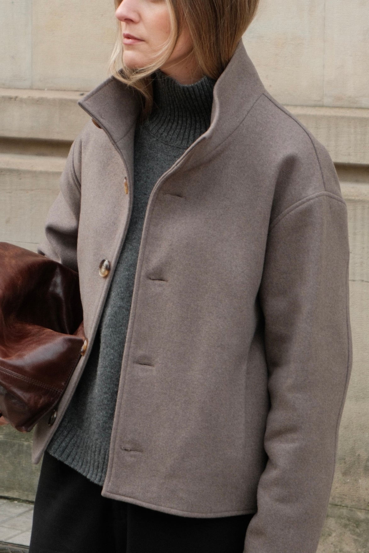 High Collar Wool Jacket - Taupe | Pre Order