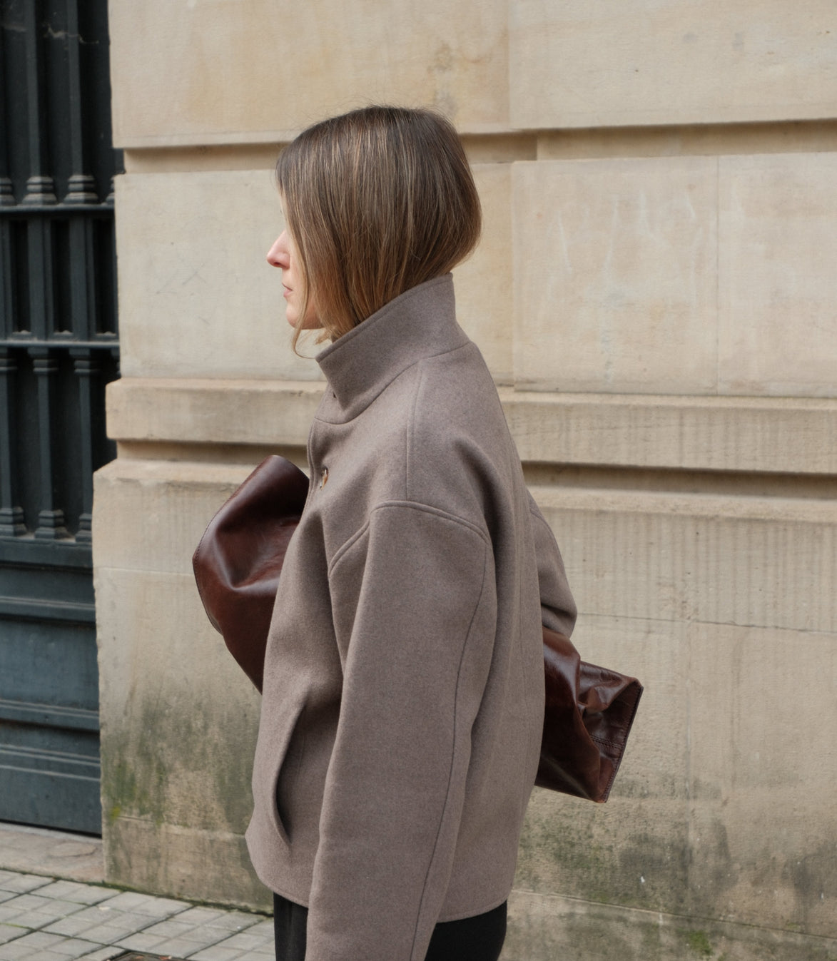 High Collar Wool Jacket - Taupe | Pre Order