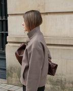 High Collar Wool Jacket - Taupe