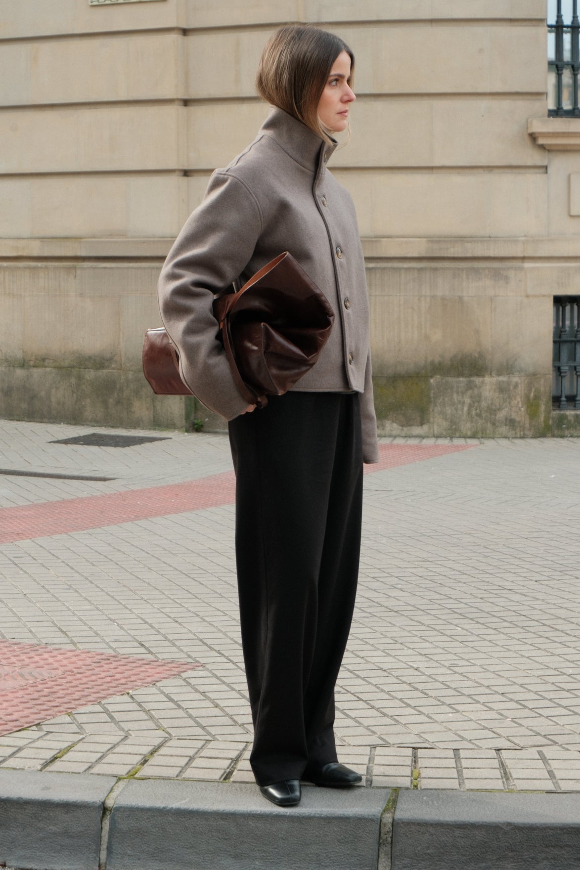 High Collar Wool Jacket - Taupe | Pre Order