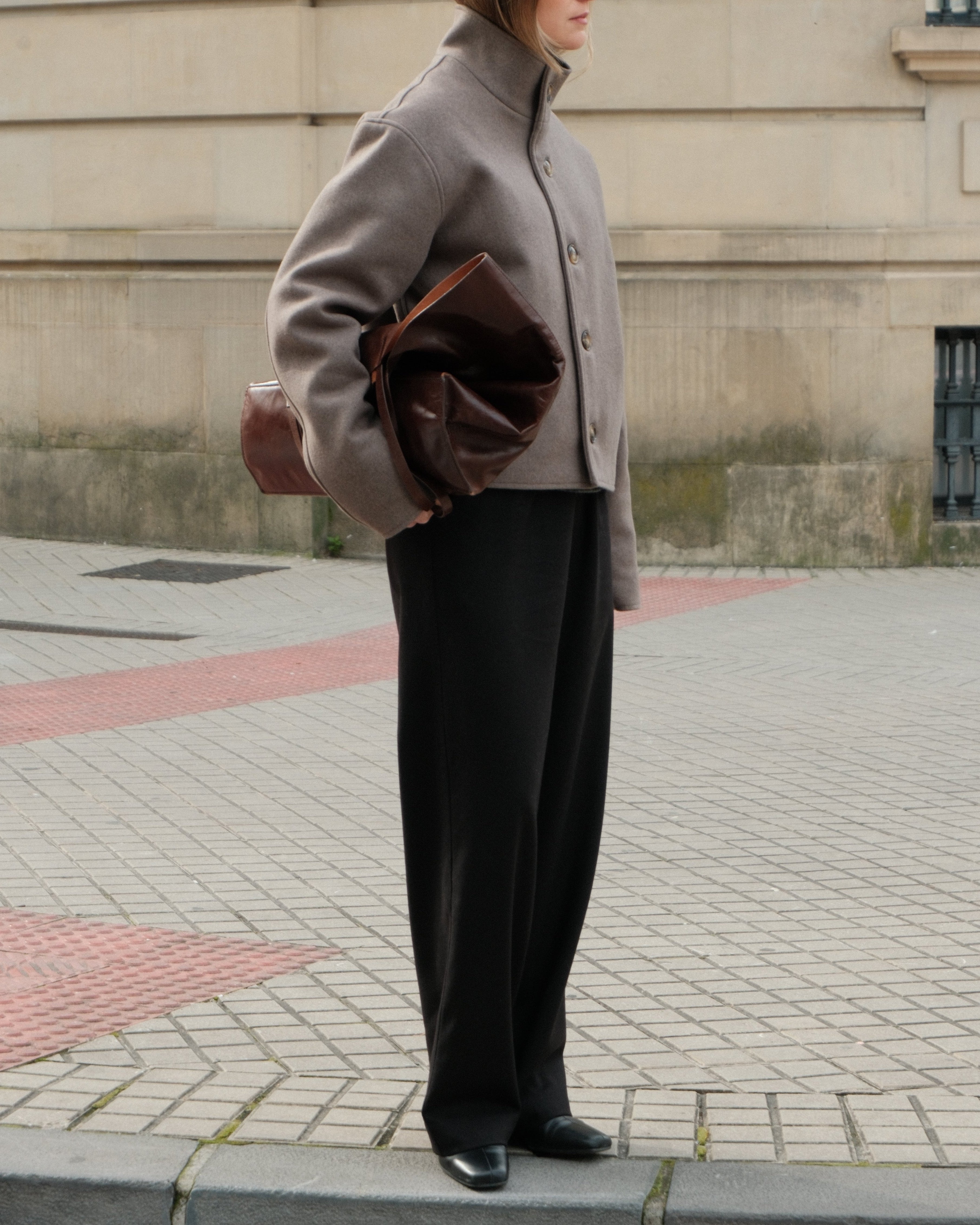 High Collar Wool Jacket - Taupe