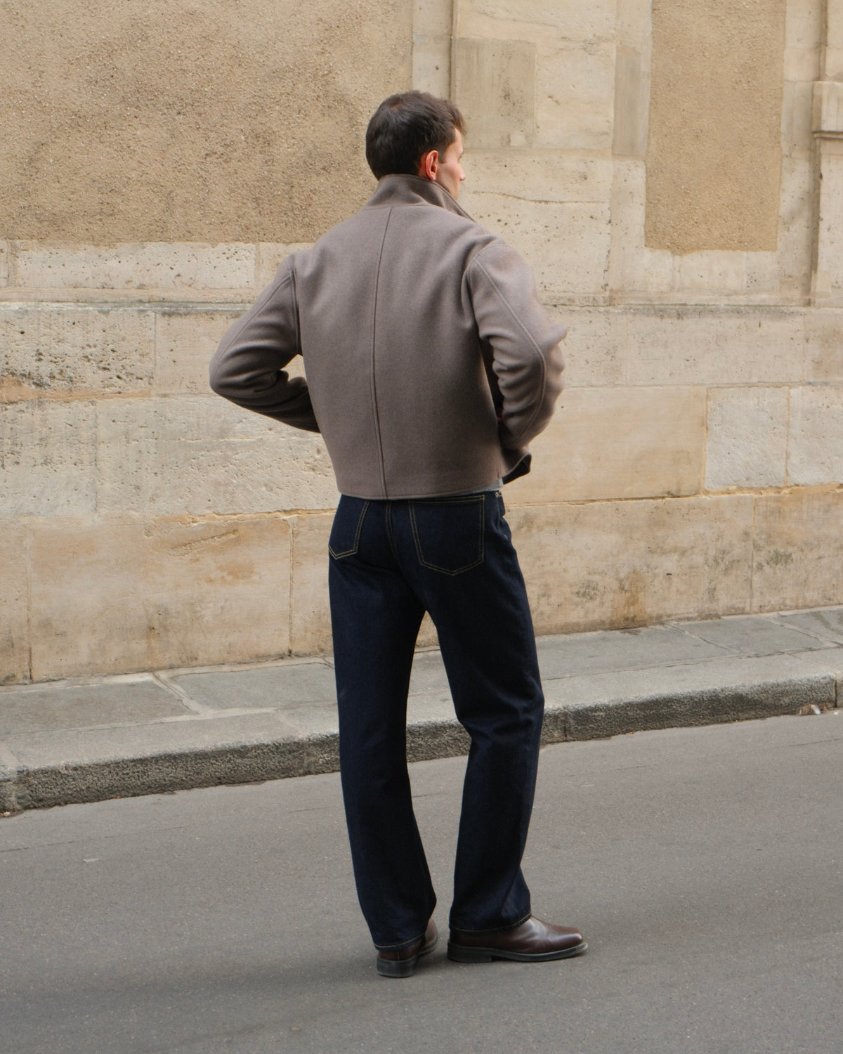 High Collar Wool Jacket - Taupe