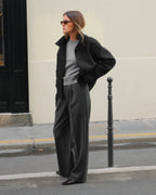 High Collar Wool Jacket - Black