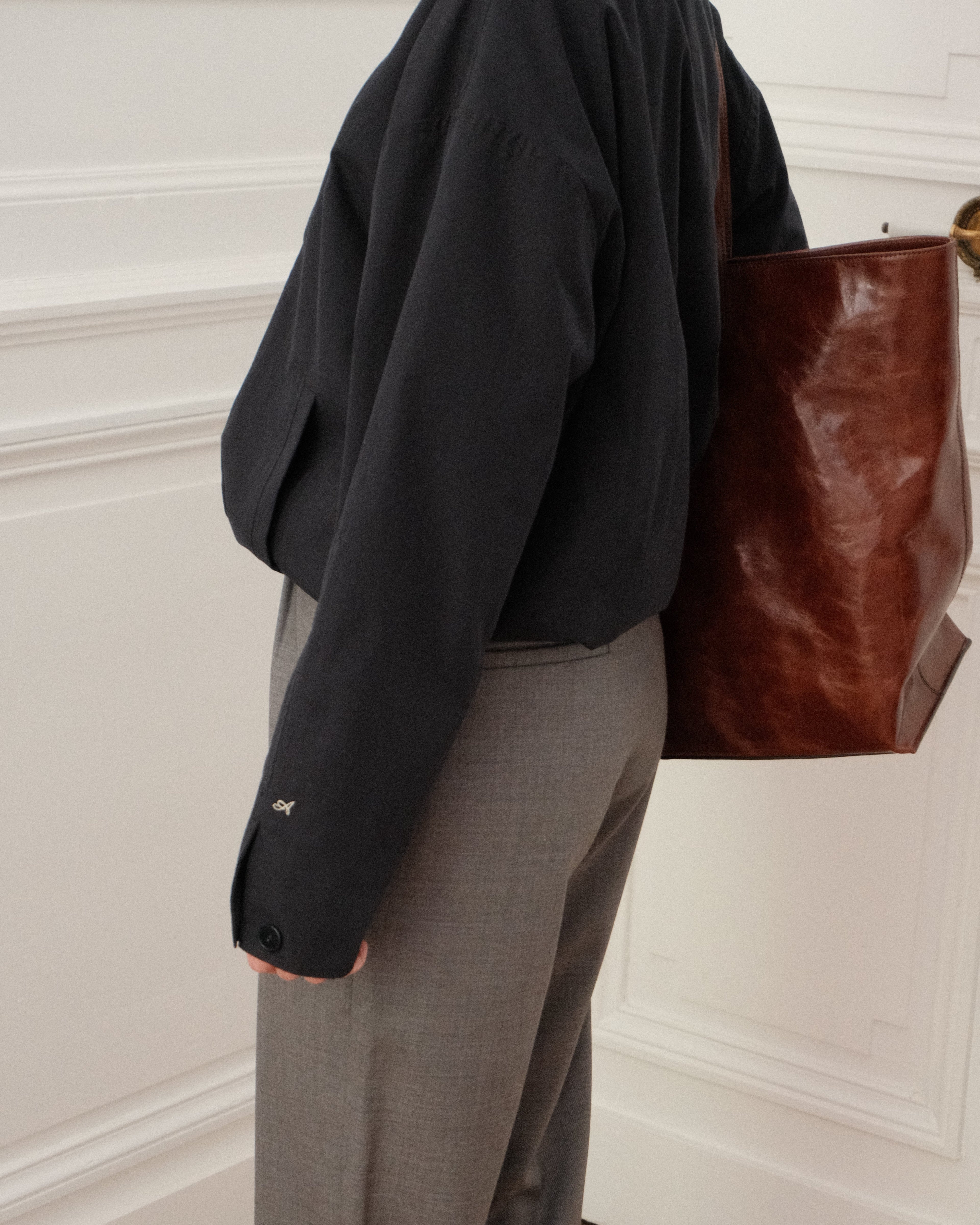 High Collar Blouson Jacket - Navy