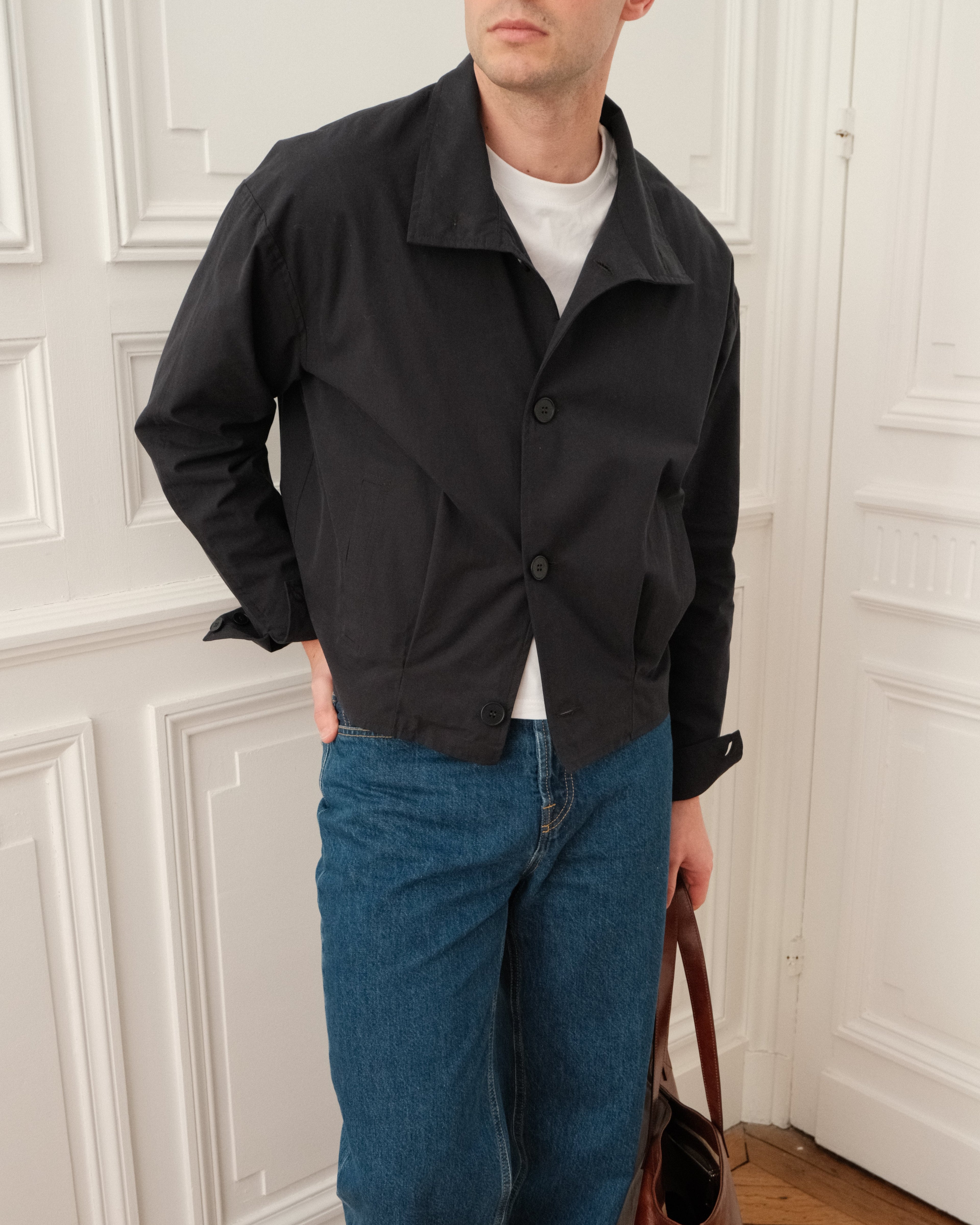 High Collar Blouson Jacket - Navy