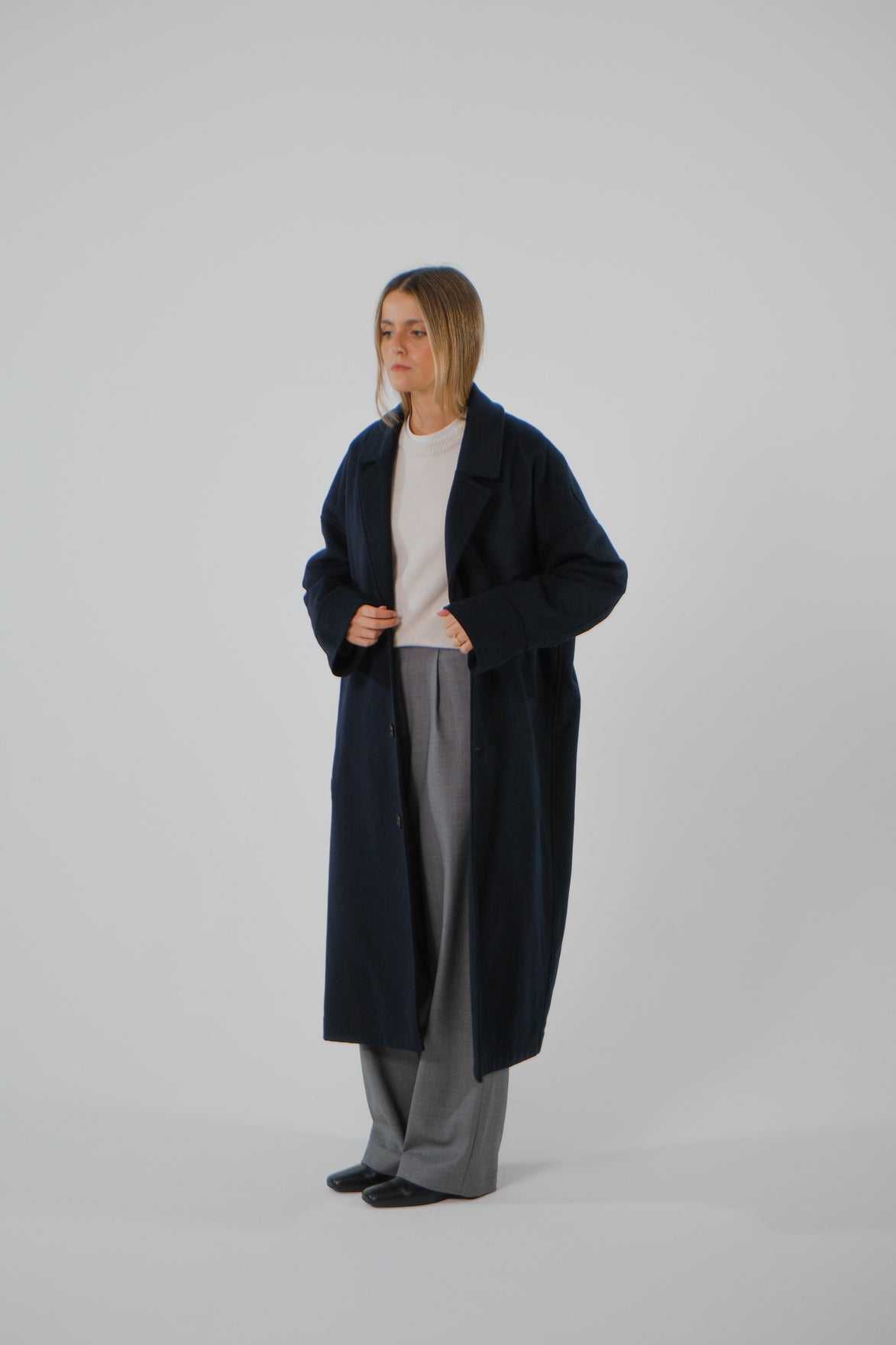 Wool Cashmere Coat - Navy | SAMPLE