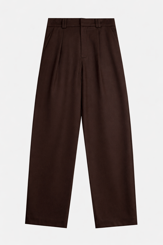 Signature Wool Pleated Trousers - Brown | SAMPLE