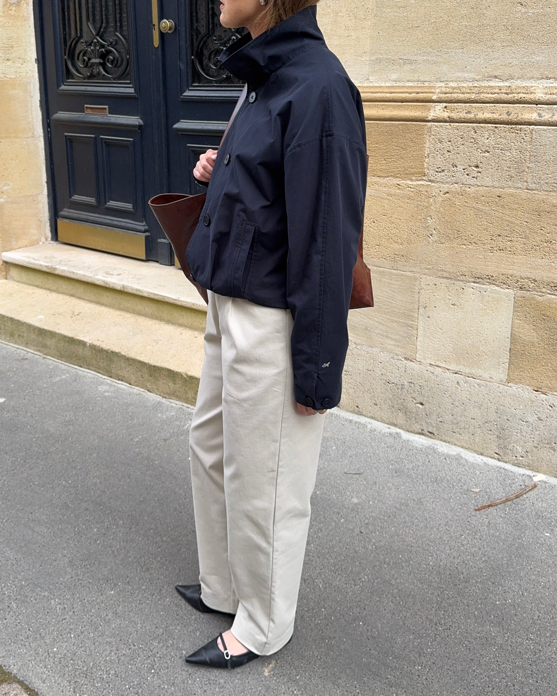 High Collar Blouson Jacket - Navy