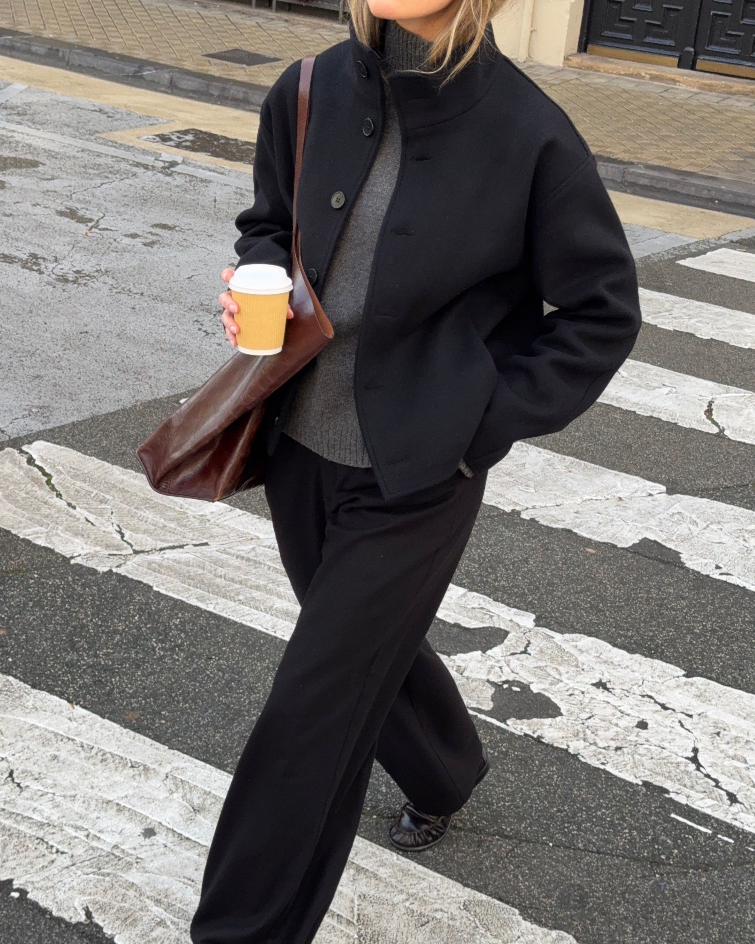 High Collar Wool Jacket - Black – ADELA THE STUDIO
