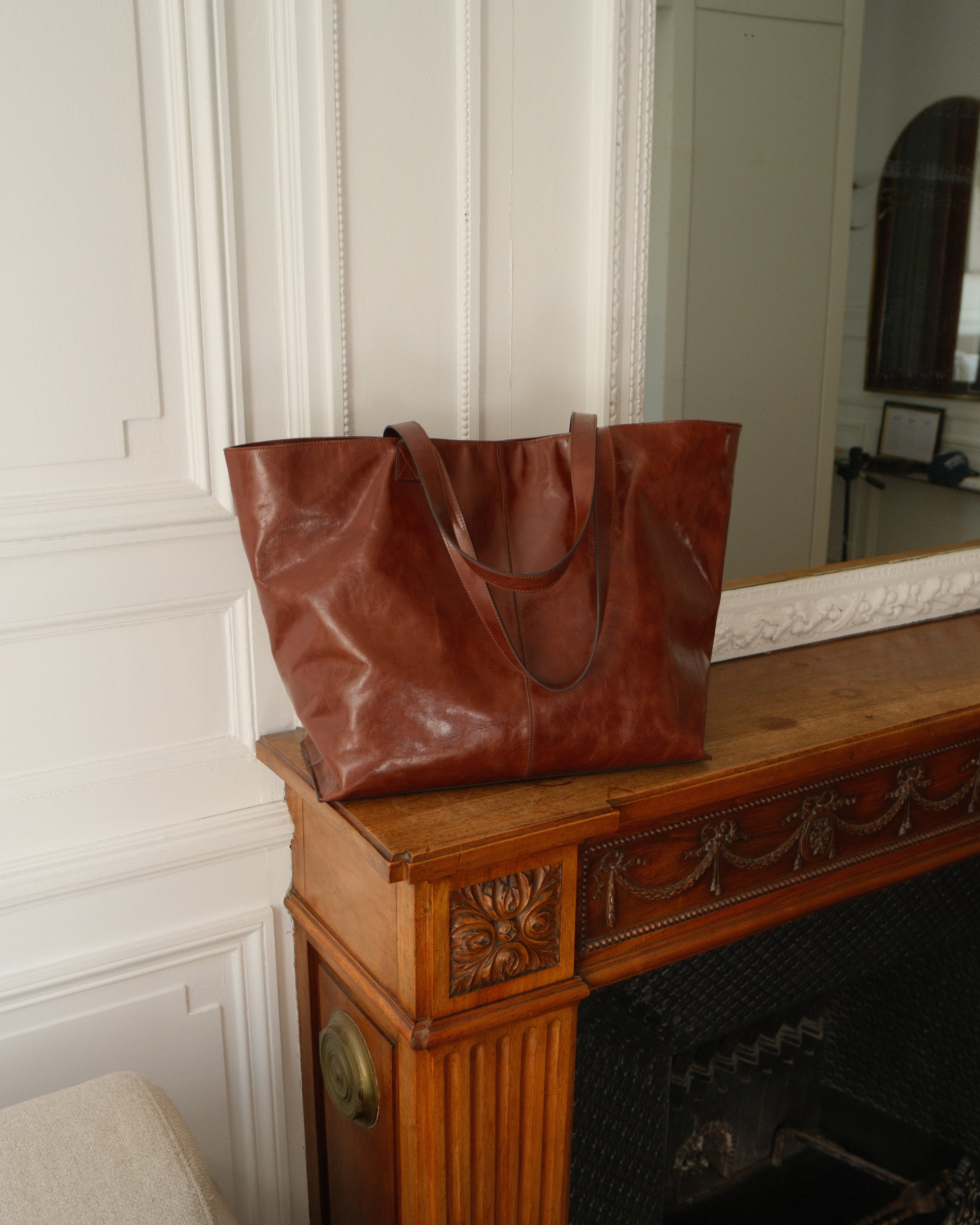 Maxi Leather Tote Bag - Cognac Brown | Pre Order