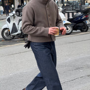 High Collar Wool Jacket - Taupe | Pre Order