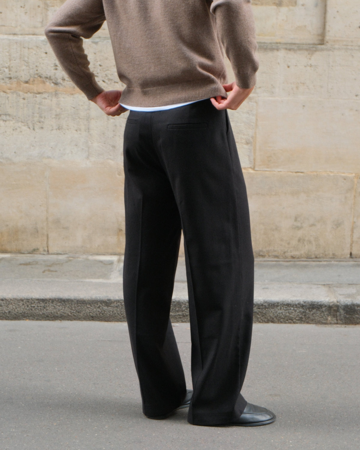 Signature Wool Pleated Trousers - Black