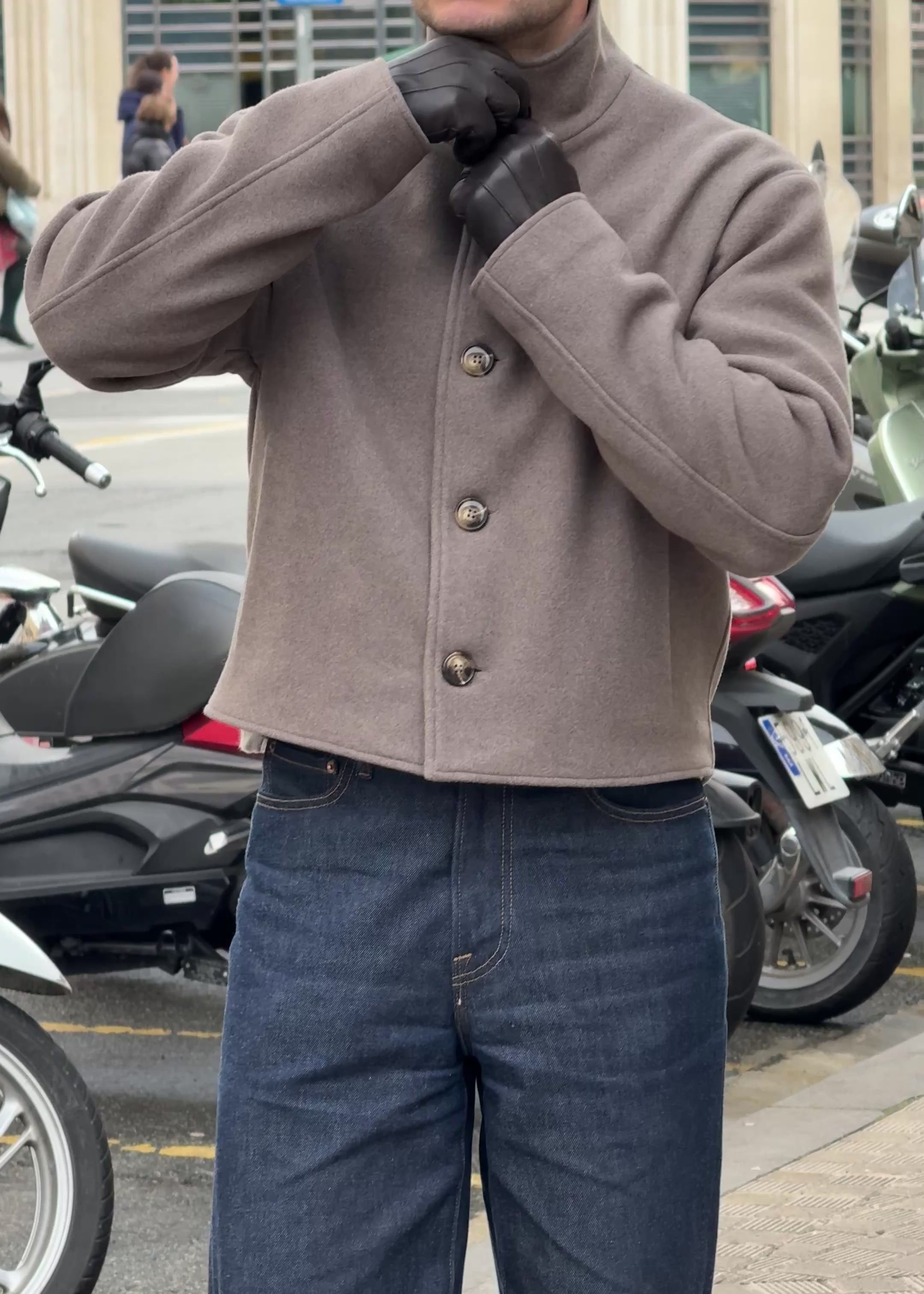 High Collar Wool Jacket - Taupe